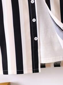 SHEIN Young Boy Color Block Striped Print Short Sleeve Collared Shirt, Casual & Versatile For Spring/Summer