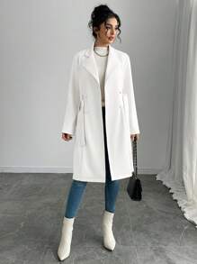 Rafferiza 女士纯色仿麂皮双排扣侧袋常规夹克 - 白色 - 查看 6