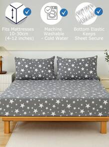 2/3 pièces Ensemble de draps-housses souples - L'ensemble de draps-housses comprend 1/2 taies d'oreiller et 1 protège-matelas (30 cm/12 pouces de profondeur) - Housse de matelas ou surmatelas moderne, convient à tous les formats de lit, y compris simple, double, queen et king. - Gris - Voir 4