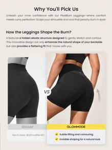 GLOWMODE 4.3" PeakBum Powersculpt™ Sweat-Wicking Cool Feel Booty-Lifting V-Waist Butt-Lifting Shorts High Impact Workout Running Training - Black - View 3