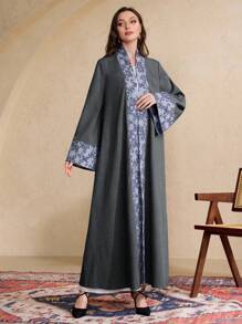 Al Najma Women's Solid Color Loose Arabic Style Robe, Casual Everyday Wear, Abayas,Modest - Dark Grey - View 5