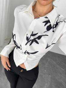 Chiquease Women's Elegant Floral Print Twist Front Blouse