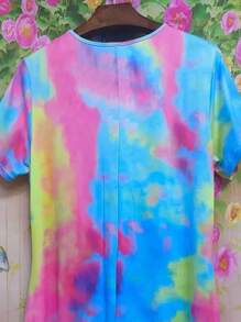 大码夏季休闲扎染印花百褶连衣裙