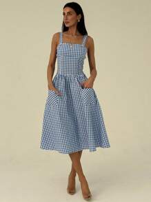 Aloruh 女士长款休闲连衣裙，简约时尚，适合日常穿着 - 藍色 - 查看 3