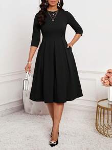 SHEIN Lady 春夏秋冬优雅办公室聚会新年女士连衣裙 - 黑色 - 查看 4