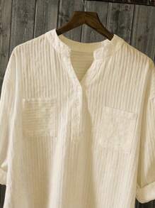 Chiquease Women Notched Collar Pocket Design Solid Color Casual Daily Shirt For Everyday Look Fall Cloth For Women - Apricot - View 5