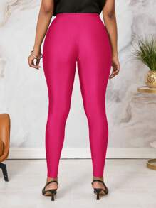 SHEIN Lady Women's Luminous Green Stretch Leggings - Hot Pink - View 2