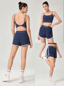 GLOWMODE Celana Pendek Tennis Get In Motion dengan Belahan Samping Berlapis dan Trim Pinggang Kontras serta Celana Pendek Terintegrasi, Cocok untuk Lari, Latihan, dan Olahraga di Gym dengan Dampak Sedang. - Dark Blue - View 8