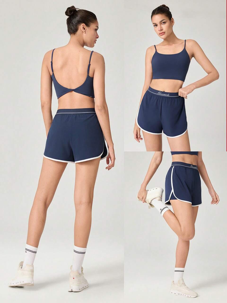 Tennis Get In Motion Layered Side Slit Contrast Waistband Trim Shorts With Built-In Shorts Medium Impact Running Training Workout Gym