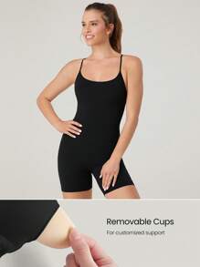 GLOWMODE 6 英寸 FeatherFit™-Air Break A Sweat Insta-Cinch 收腹提臀露背连体衣连身裤低冲击瑜伽日常可拆卸罩杯
