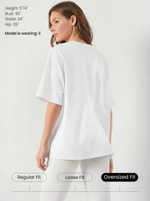 GLOWMODE 比马棉男女通用短袖圆领超大 T 恤日常休闲 - 白色 - 查看 2