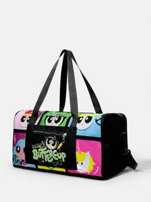 THE POWERPUFF GIRLS X SHEIN 女士时尚卡通花朵、泡泡、金凤花图案手提包 - 黑色 - 查看 7
