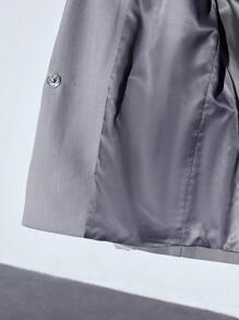 Maija 女士灰色早春时尚百搭翻领垫肩前袋条纹撞色面料长袖休闲办公宽松西装外套节日 - 灰色 - 查看 8