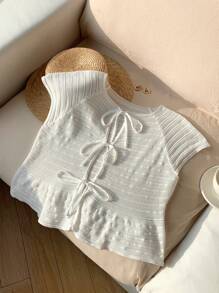 Comfortcana Women's White Solid Color Front Tie Short Sleeve Casual Thin Cardigan,Vacation Tops - White - View 6