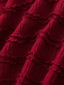 Sweetra Áo ba lỗ dệt kim ngắn họa tiết dây rút màu đỏ trơn, bó eo, thời trang & đa năng, thiết kế giản dị & tối giản dành cho phụ nữ - Đỏ - Xem 7