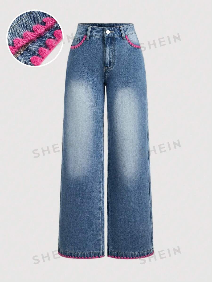 SHEIN MOD Jeans rectos de pierna con acabado lavado para mujer