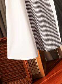 SHEIN Young Girls Elegant Commuter Casual Countryside Lady Princess Earth-Tone Tartan Patchwork Dress For Young Girl, Suitable For Summer, Picnic & Outing,Holiday,Summer,Travel - Black and White - View 5