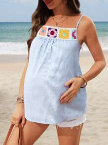 SHEIN Maternity Floral Crochet Stripe Print Casual Cami Top