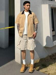 DAZY Men's Solid Color Beige Cargo Shorts For Summer Outdoor