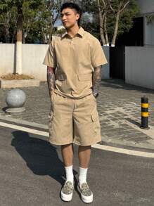 DAZY Conjunto de camisa polo y shorts de unicolor para hombres, ropa de trabajo de verano para exteriores
