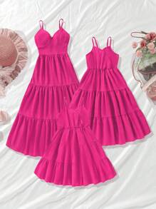 Vestido rosa fuchsia de tirantes finos y ajustado para niña, vestido de fiesta y eventos de diseño de alta gama con hombros descubiertos, bajo sirena y espalda descubierta, de moda elegante para primavera/otoño, conjunto a juego madre-hija de lujo y sofisticado