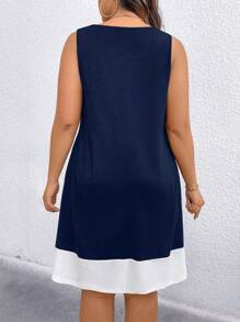 Linhara CURVE Plus Size Colorblock Sleeveless Casual Summer Dress - Multicolor - View 2