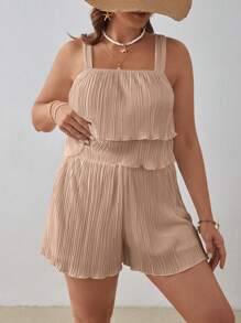 SHEIN VCAY 2pcs Plus Size Solid Color Camisole And Shorts Set, Minimalist Style Casual For Everyday