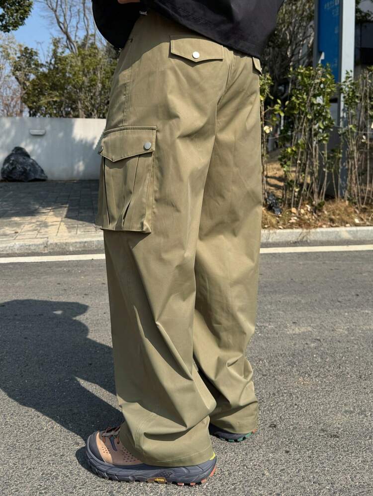 Solid Color Military Green Cargo Pants For Men, Spring/Summer, Outdoor