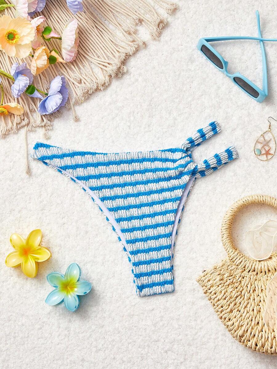 SHEIN MOD 蓝色条纹镂空设计比基尼泳裤