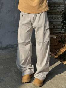 DAZY Men's Solid Grey Casual Cargo Pants, Spring/Summer