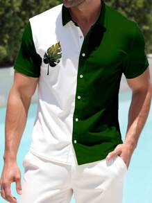 Manfinity RSRT Chemise à manches courtes pour homme avec impression de feuilles et colorblocking