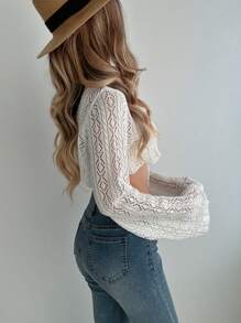 INAWLY Fashionable Hollow-Out Short Knitted Cardigan, Spring/Summer Fall Cloth For Women