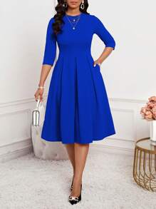 SHEIN Lady 春夏秋冬优雅办公室聚会新年女士连衣裙 - 寶藍色 - 查看 4