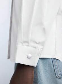 Maija New 2025 Autumn Urban Chic Elegant Holiday Party Vintage Daily Casual Women's Chestnut Rhinestone Embellishment Shirt, Suitable For Casual, Romantic Vacation, Outings, Gatherings, Weddings, Guests, Old Money Style, Valentine's Day, Music Festivals, Graduation, Business Casual - White - View 5