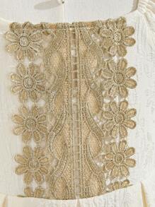 SHEIN Tween Girl Cute Floral Decor Square Neck Ruffle Sleeve Dress - Apricot - View 6