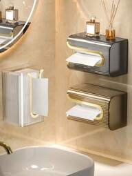 1 pieza Caja de almacenamiento de toallas de alta gama para montaje en pared, soporte para toallas faciales o pañuelos, sin necesidad de perforar, apto para cocina y baño, decoración y organizador de baño para el verano