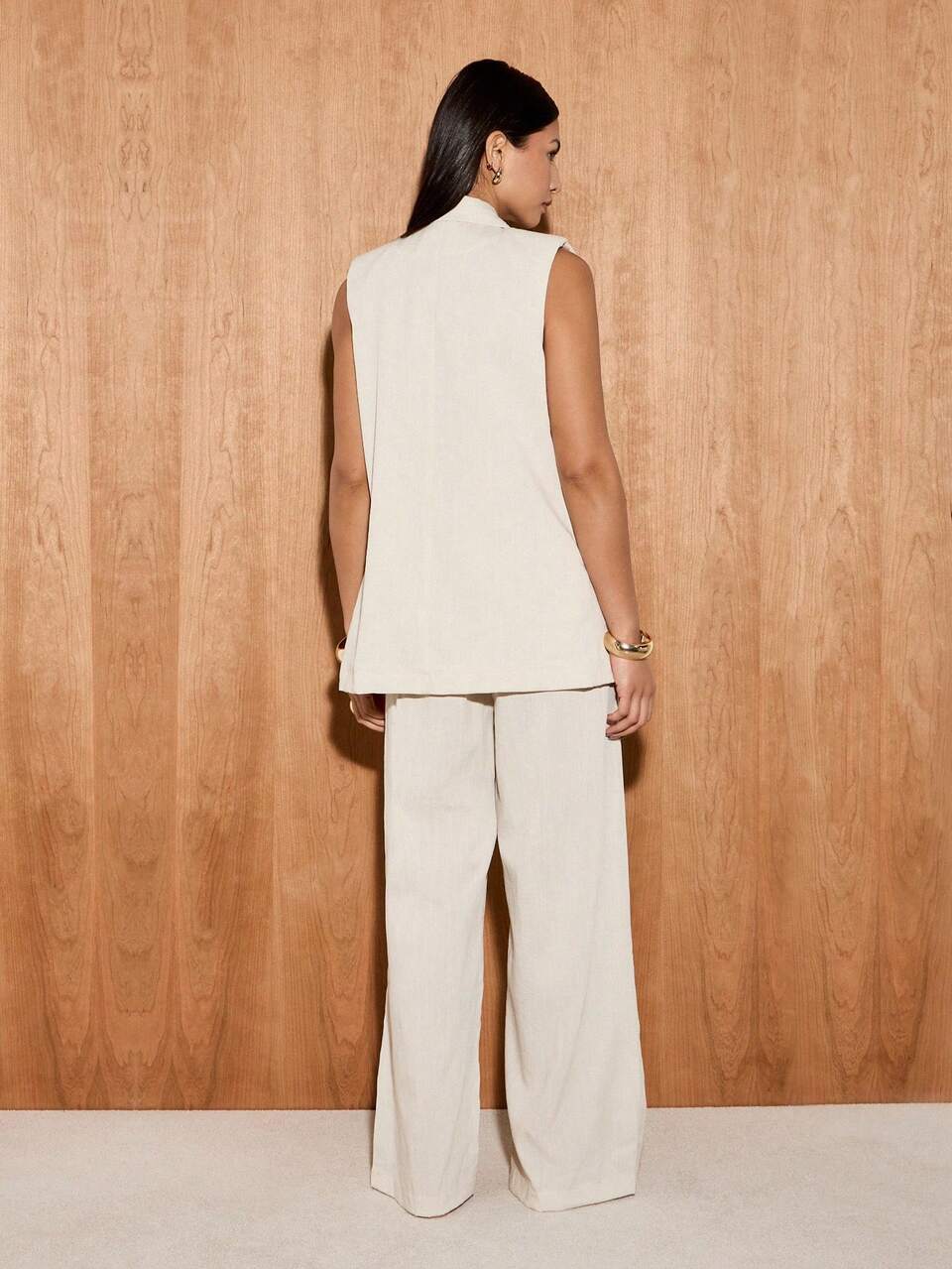 AiiRZ Conjunto de blazer y pantalones, traje de dos piezas para oficina y negocios profesionales, con chaleco sin mangas y pantalón de pierna ancha, colección de ropa de trabajo de primavera y verano