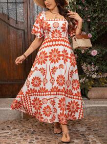 Breezaya Plus Size Floral Print Dress, Casual Vacation Style