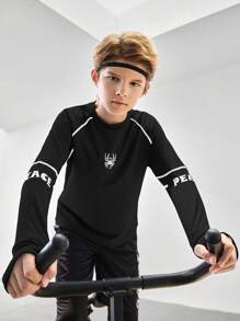 SHEIN 男童舒适宽松弹力运动套头连帽衫