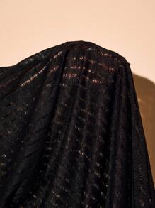 SHEIN BAE Plus Size Women's Sexy Elegant Casual Beach Sheer Black Tube Top And Hollow Out Knit Skirt 2 Pieces Set, Spring/Summer