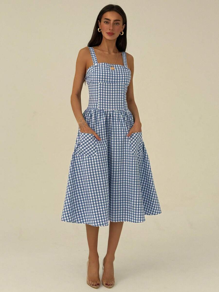 Aloruh 女士长款休闲连衣裙，简约时尚，适合日常穿着 - 藍色 - 查看 1