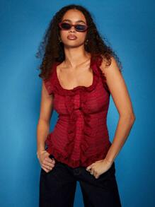 COSMINA Women's Elegant Solid Color Lace Trim Camisole - Red - View 5