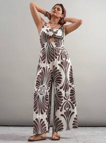 SHEIN VCAY 大码复古花卉印花扭纹前连衣裤 - 彩色 - 查看 3