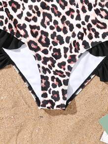 3pcs Tween Girl' Leopard Printed Tankini Swimwear Set With Long Sleeve Rash Guard, Minimalist And Fashionable - Multicolor - View 6