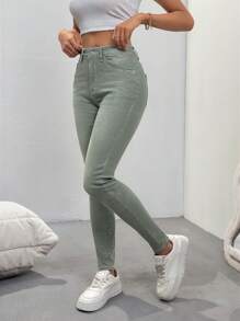 SHEIN Essnce Pantalon en jean simple et décontracté de couleur unie, convenant pour un port quotidien