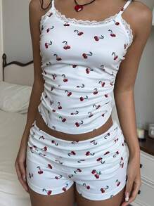 SHEIN EZwear Bộ đồ liền thân dệt kim bó sát màu anh đào dành cho nữ - trắng - Xem 3