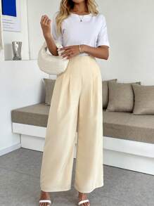 Chiquease Women's Casual Wide Leg Solid Color High Waist Pants Fall Cloth For Women - Apricot - View 5