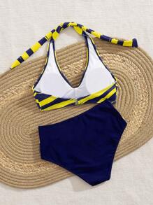 Swim Lushoire Conjunto de bikini de mujer con cuello halter y Bottom de triángulo de cintura alta