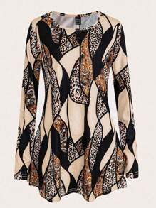 EMERY ROSE 2pcs/Set Women's Fuzzy Long Sleeve A-Line T-Shirt & Leggings, Random Prints, Autumn/Winter' Fall Cloth For Women - Multicolor - View 5