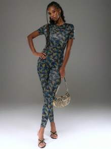 MUSERA Bedrukt lichaam, volledige lengte, getailleerd, uitgesneden rug, jumpsuit, straatstijl, sexy, club, lente, zomer, vakantie, elegant